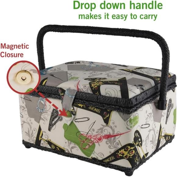 SINGER 07281 Sewing Basket with Sewing Kit Accessories, 10.5" l x 8" w x 6" h - Picture 7 of 7